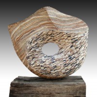 ZULEMA by Juan Ramon Gimeno - Ceramic Sculpture (2006) Ceramic: 23.5/8” x 24.1/16” x 9.7/16” Wood 22” x 9.7/16” x 6” total height 28.5/16”