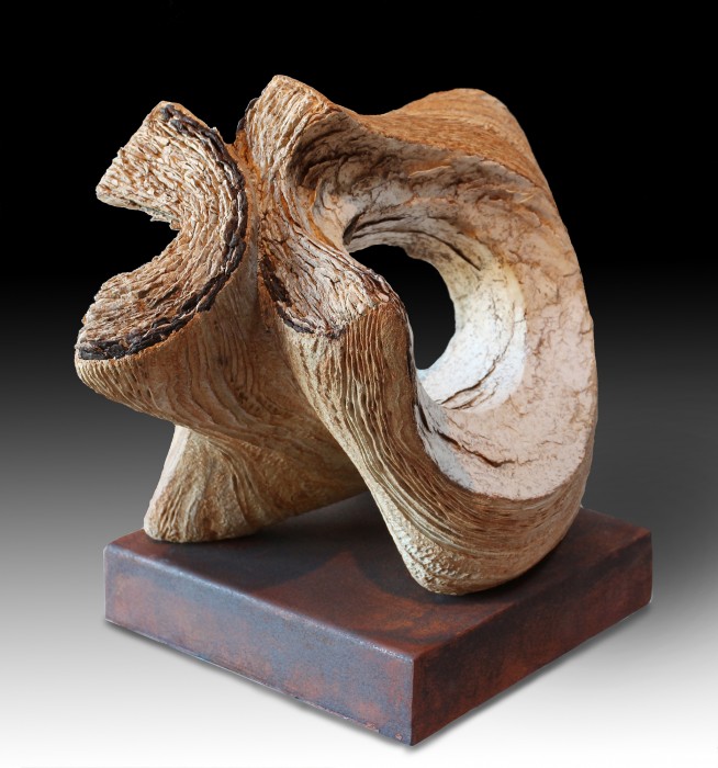COLLERA (Pair of animals) by Juan Ramon Gimeno - 18.9” x 14.57” x 14.96” Corten steel 12.2” x 12.2” x 2.36”, total height 17.32” Ceramic Sculpture